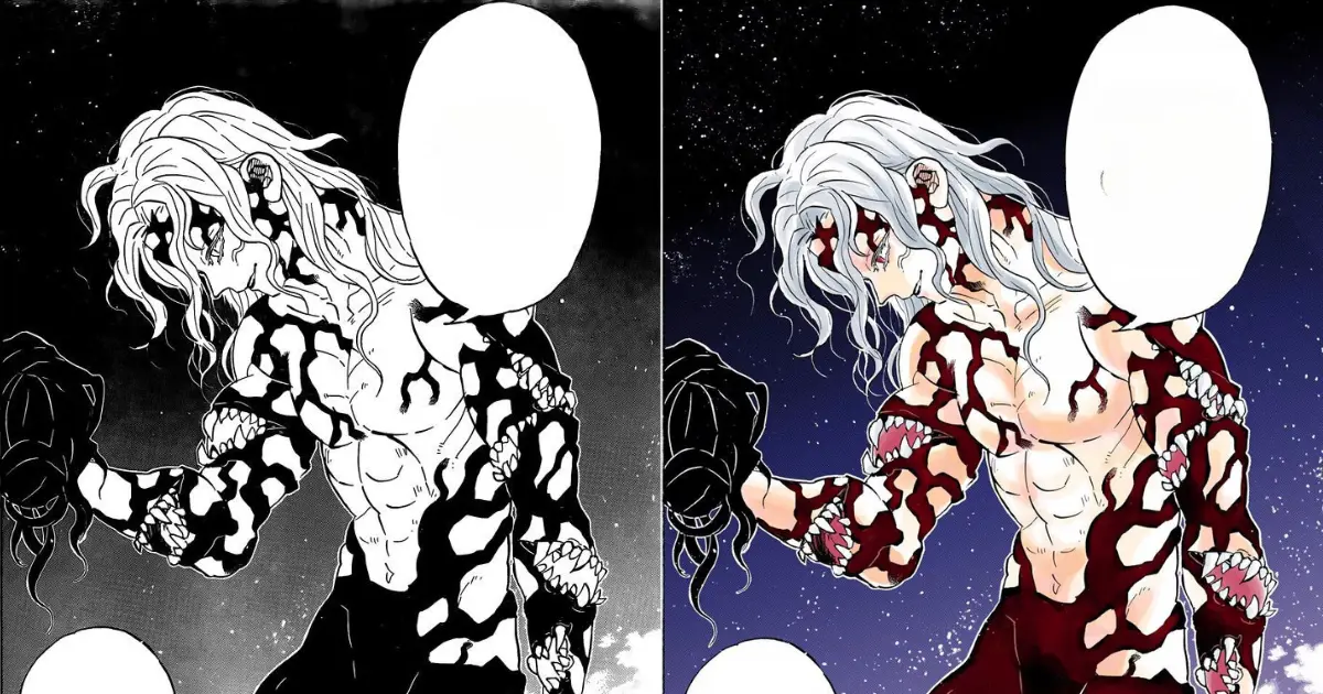 Demon slayer manga colored vs classic panel Chapter180